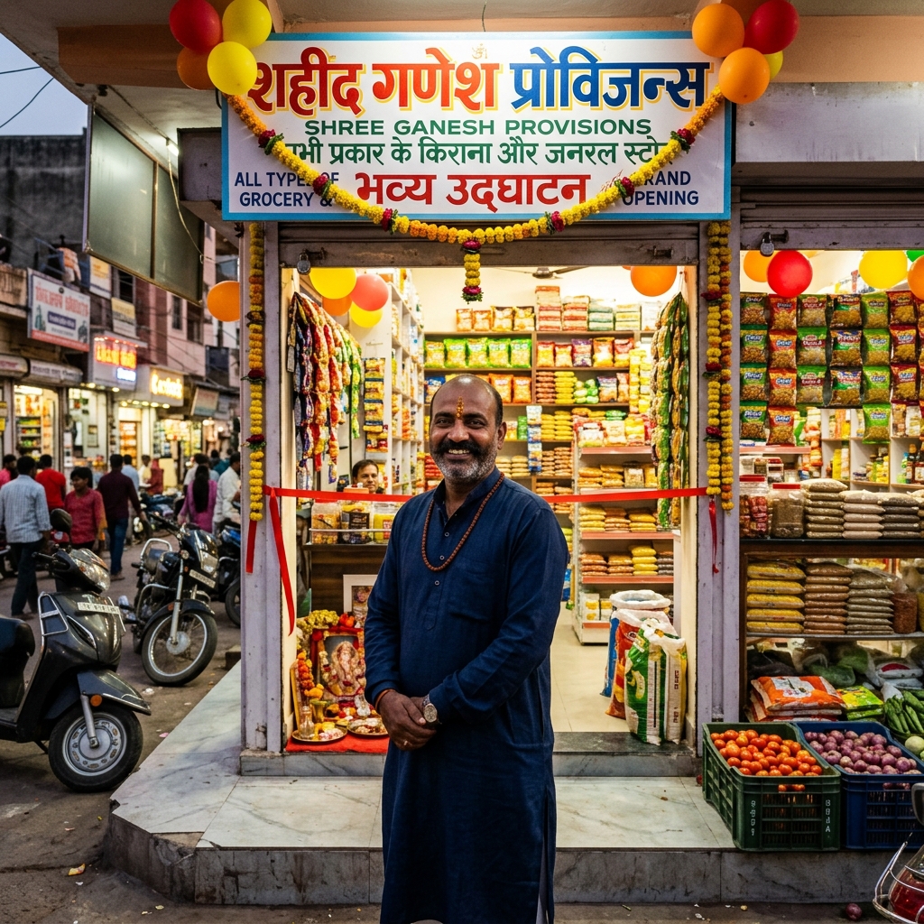 Small shop owner standing in front of a newly opened store
